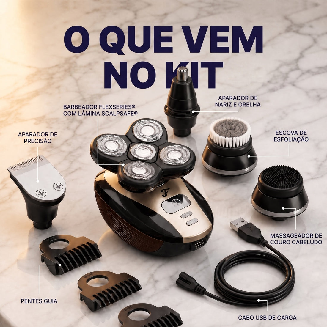 Barbeador Corporal Masculino FlexSeries - Kit Completo 5 em 1